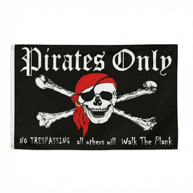 PennantHue Pirates Only Jolly Roger flag for 3x5 ft display, ideal for wall display and themed rooms.