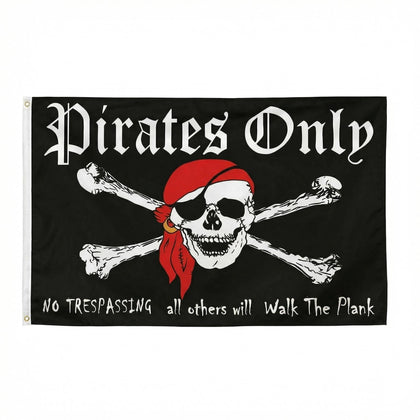 PennantHue Pirates Only Jolly Roger flag for 3x5 ft display, ideal for wall display and themed rooms.