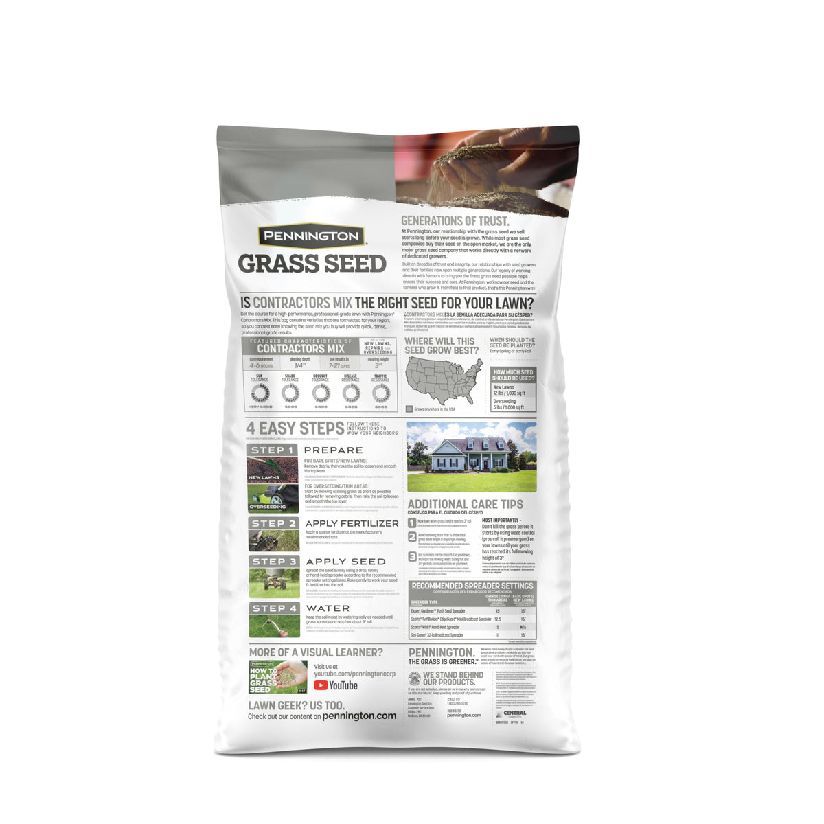 Pennington Contractors Grass Seed Mix Central 20 lb for overseeding projects