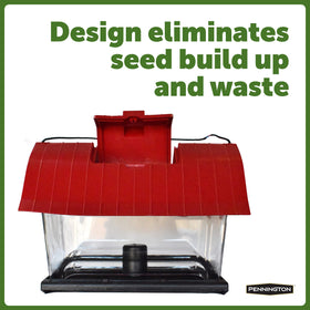 Base detail of Pennington Country Barn Hopper Feeder with seed diverter.