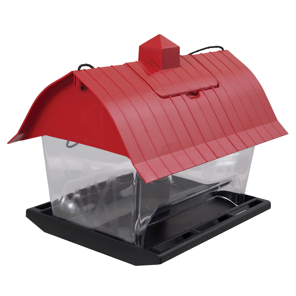 Pennington Country Barn Hopper Feeder front view, spacious feeding area for multiple small birds.