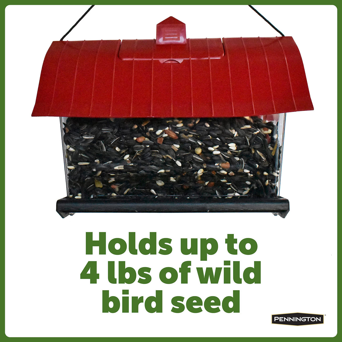 Seed dispersion feature of Pennington Country Barn Hopper Feeder for even feeding.