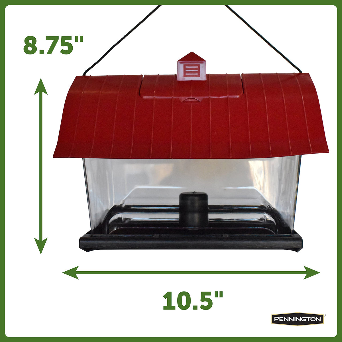 Pennington Country Barn Hopper Feeder side view highlighting durable materials.