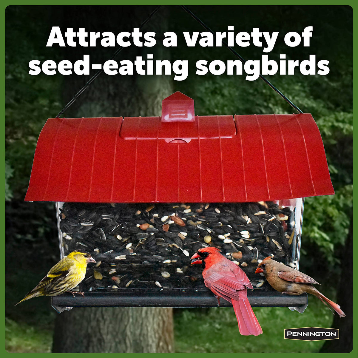 Weather-resistant Pennington Country Barn Hopper Feeder design for outdoors.
