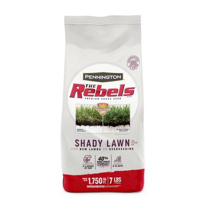 Pennington Rebels shady seed bag shows premium seed for low sun lawns
