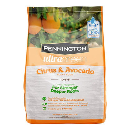 Pennington UltraGreen bottle of citrus and avocado plant food promotes lush tree growth