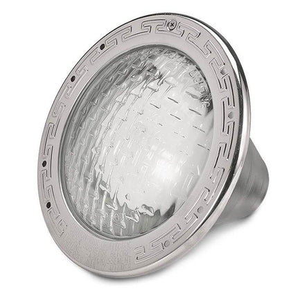 Pentair Amerilite 10-inch underwater light with stainless steel face ring enhances pool ambiance.
