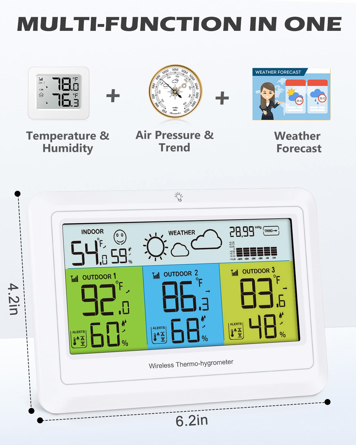 PENTASPI Weather Station three sensors enable multi-location monitoring with color-coded modules.