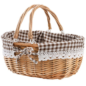 Peohud wicker picnic basket with double handles, ideal for easy transport on outdoor picnics