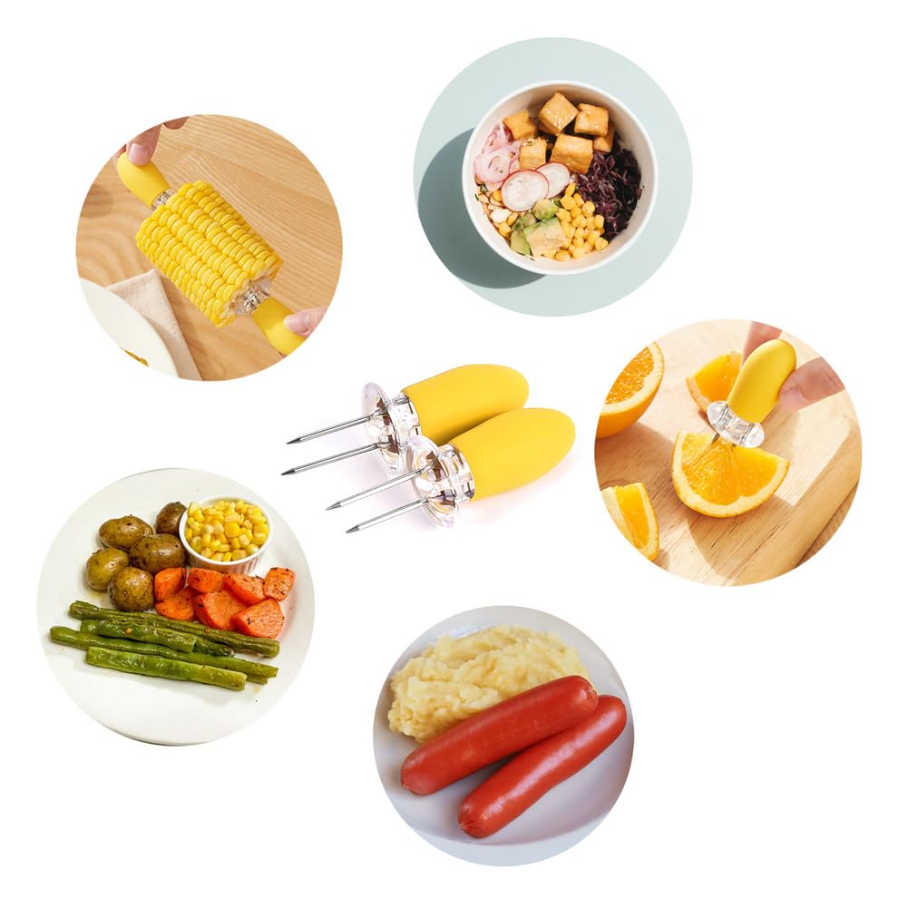 PEOUWNES corn holders in use during outdoor grilling.