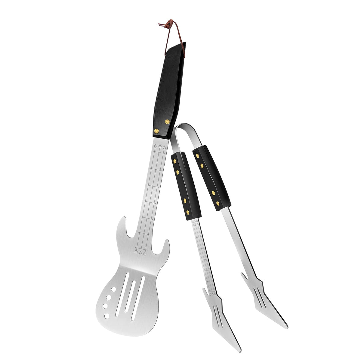 PEPKICN Rock Guitar spatula on grill for precise flipping and bold style.