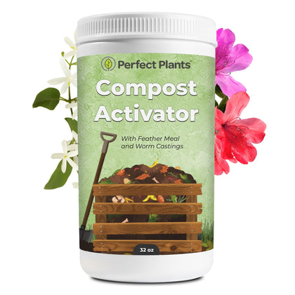 Perfect Plants Compost Activator bottle boosts microbial activity for faster composting.