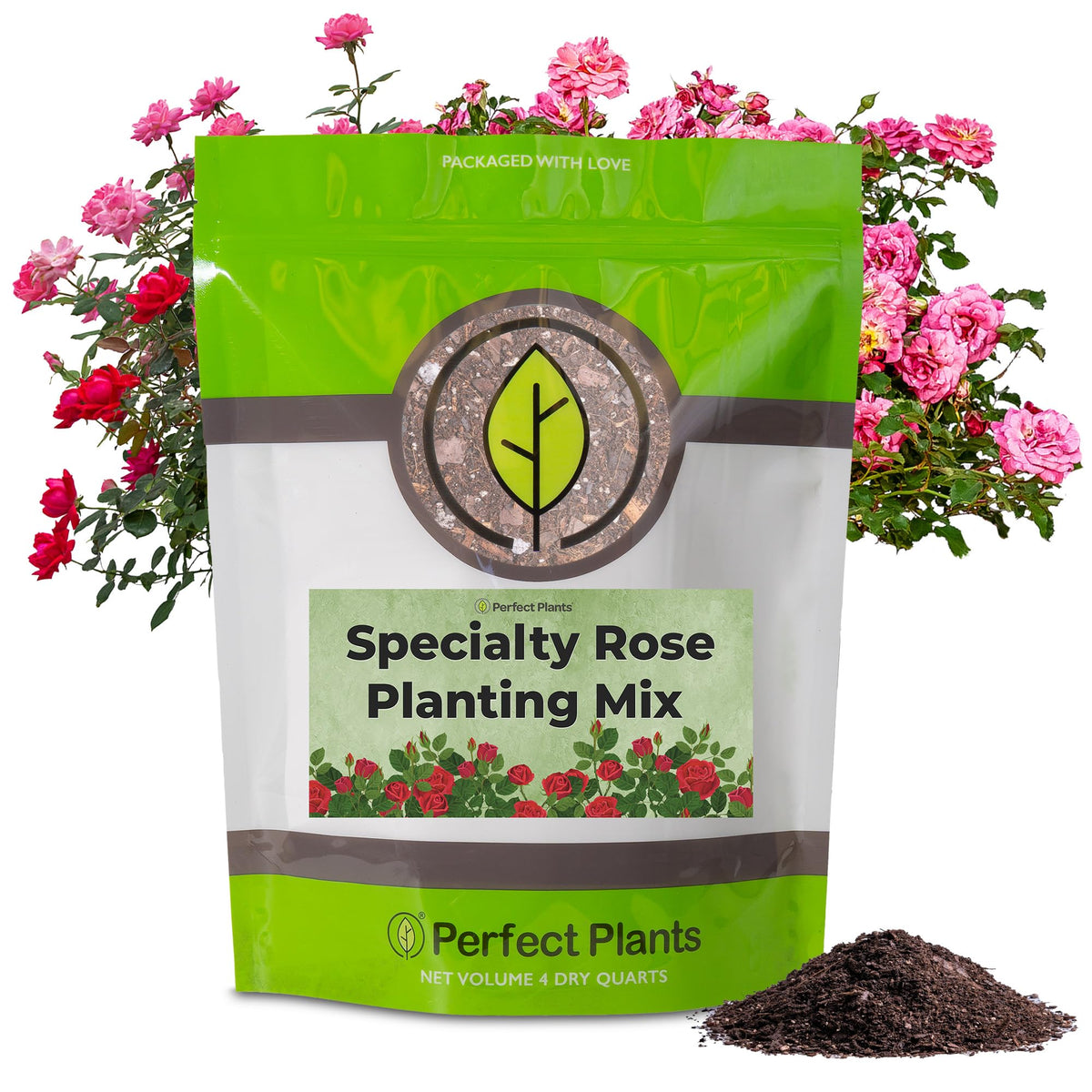 Perfect Plants specialty rose planting mix 4qt bag boosts drainage for vibrant roses.