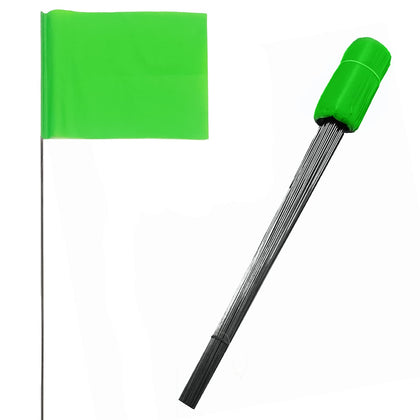 PERFECTFLY green 4x5 flag on a 16-inch stake for clear lawn marking.