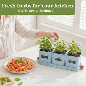 Perfnique farmhouse-style planter in white glaze enhances kitchen decor.