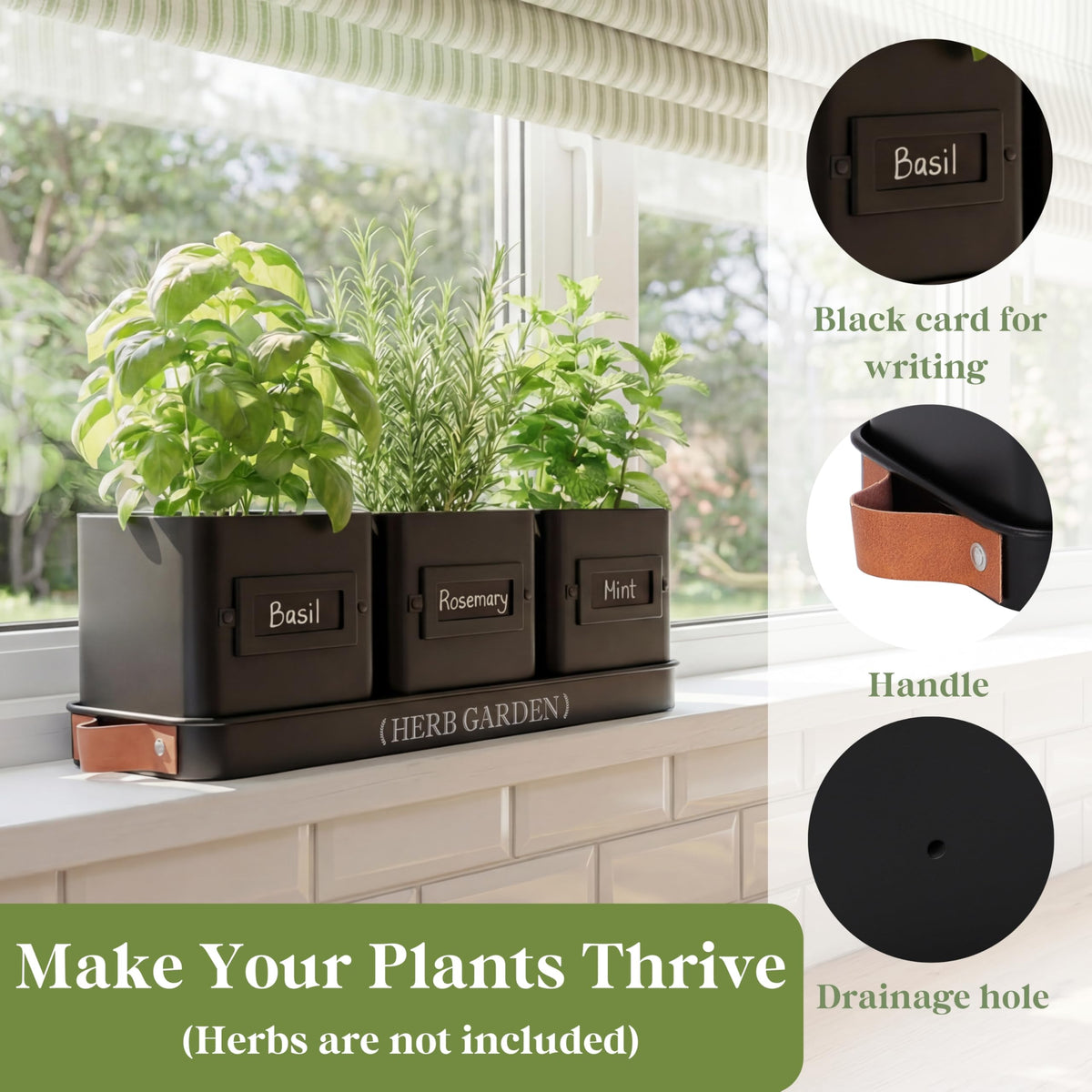 PERFNIQUE herb planter with drainage holes for healthy watering
