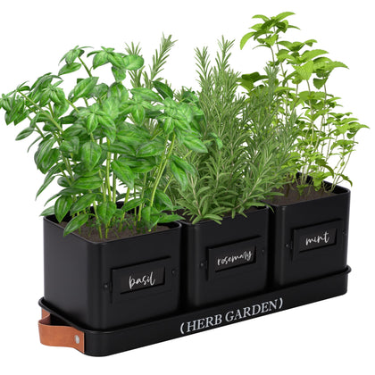 PERFNIQUE indoor herb garden planter with tray on a sunny windowsill