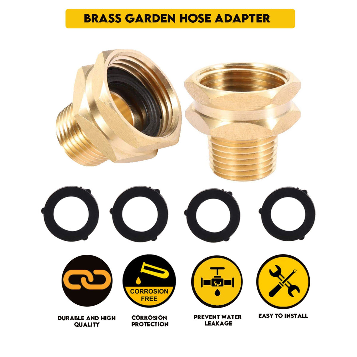 Performore brass adapter close-up with washers highlights leak-proof seal