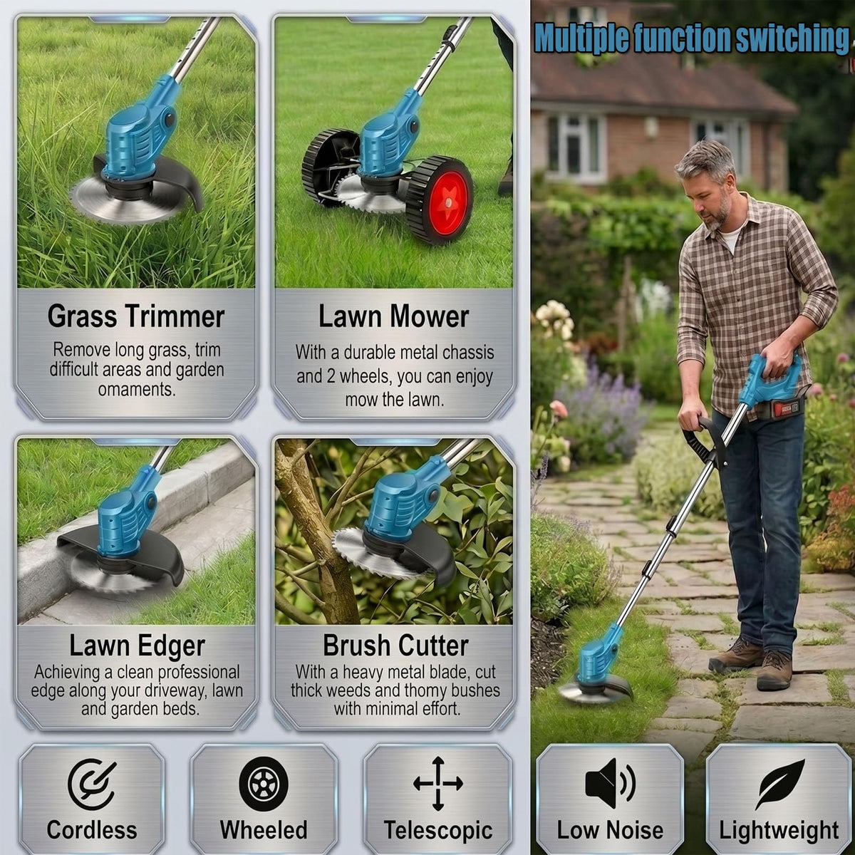 PericGrip 3-in-1 brush cutter for light brushes and soft weeds.