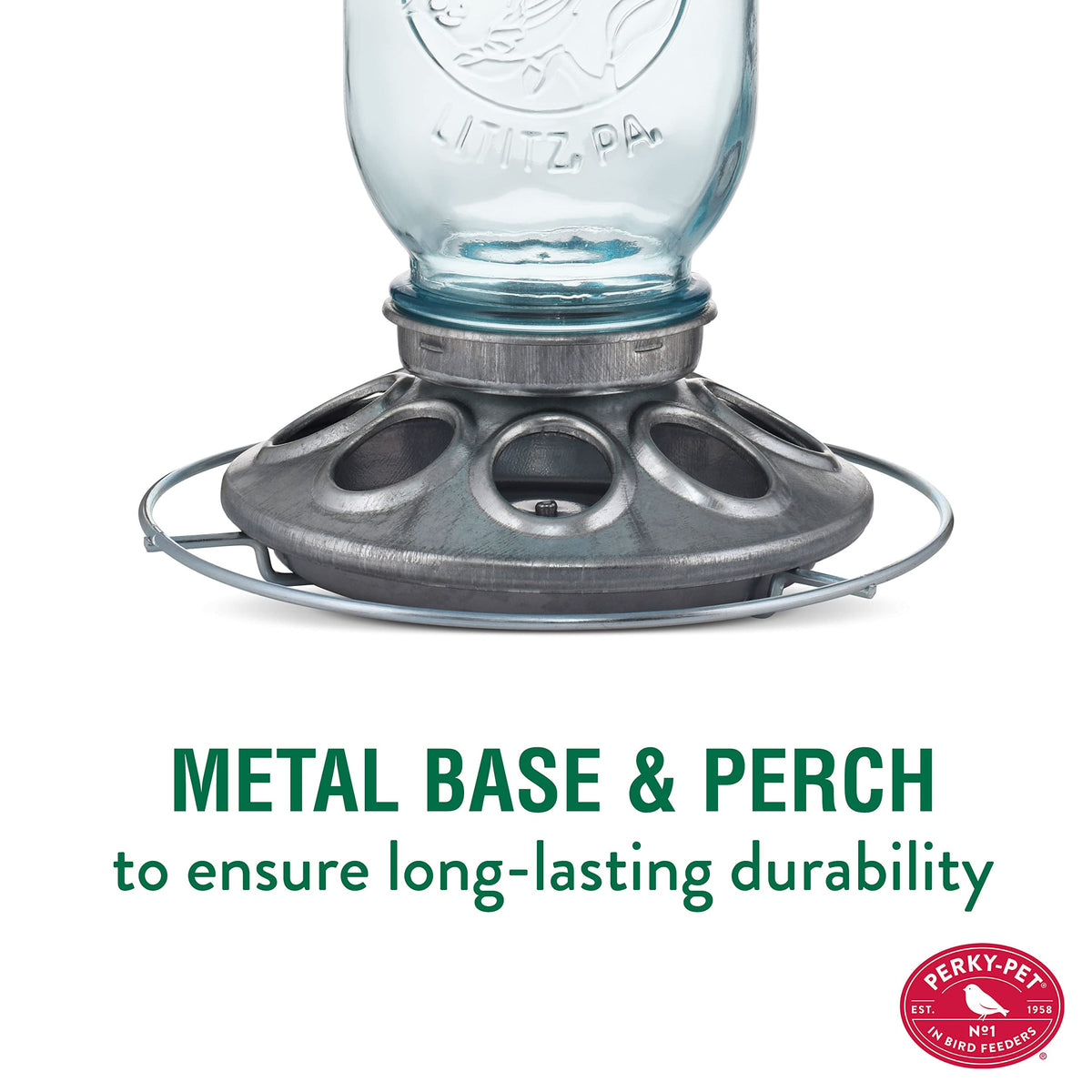 Perky-Pet Embossed Bird Detail Glass adds vintage charm and visibility.