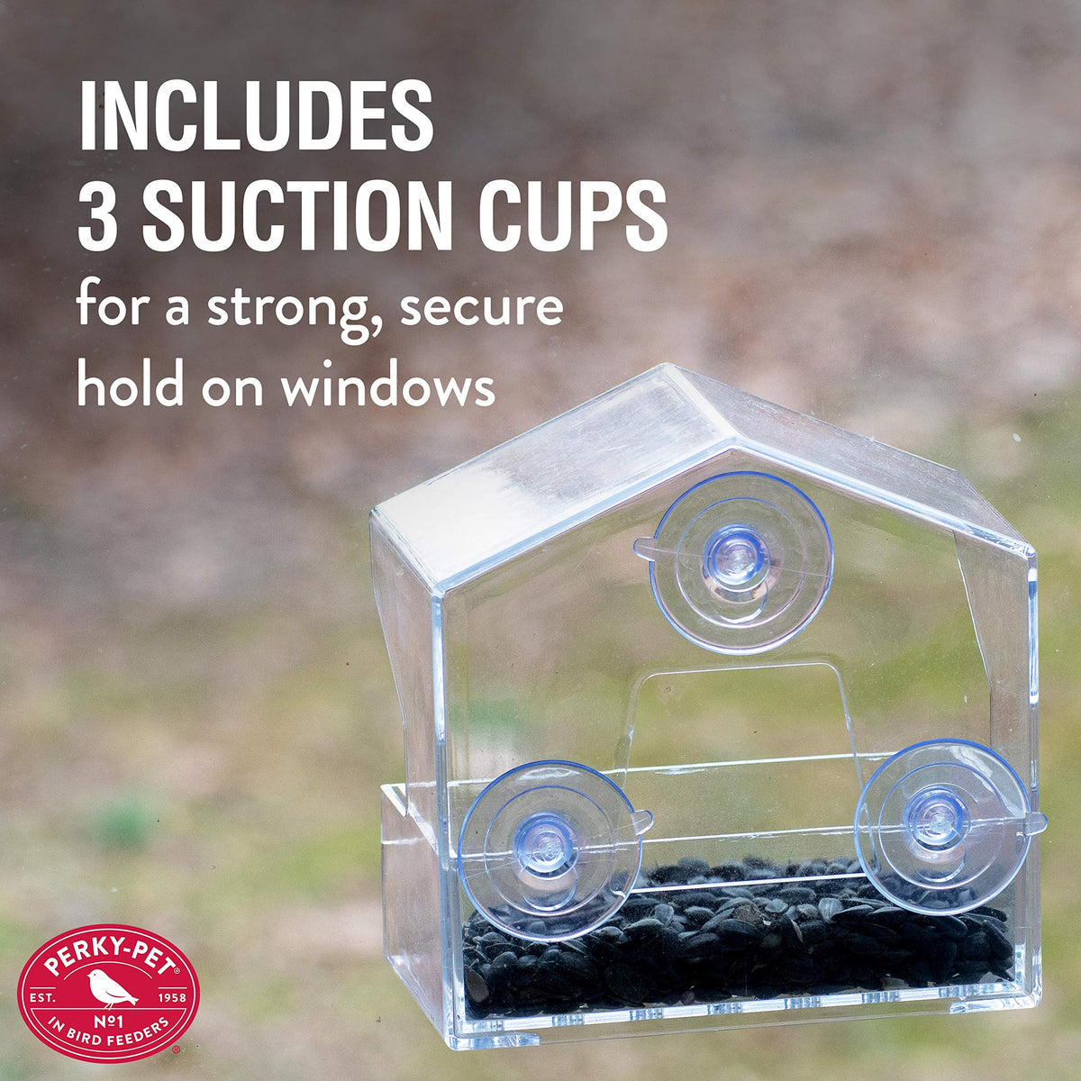 1/2 lb seed capacity of the Perky-Pet Window Feeder reduces refills.