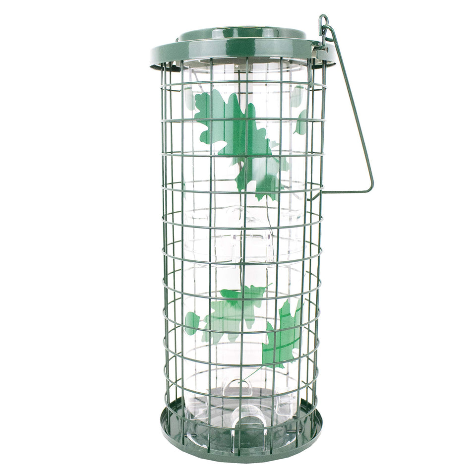 Perky-Pet Squirrel Stumper lid blocks squirrels from seed access.