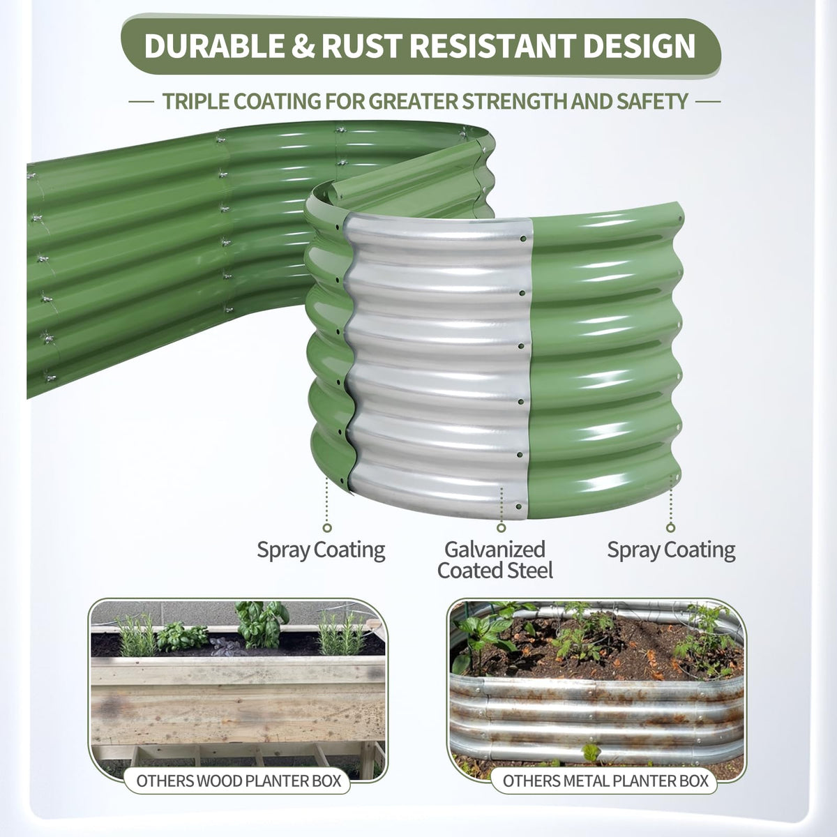Permade raised bed with double reinforced rods for stable plant support.