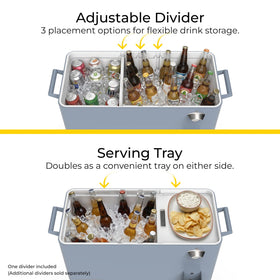 Permasteel cooler on wheels enables easy transport from patio to pool