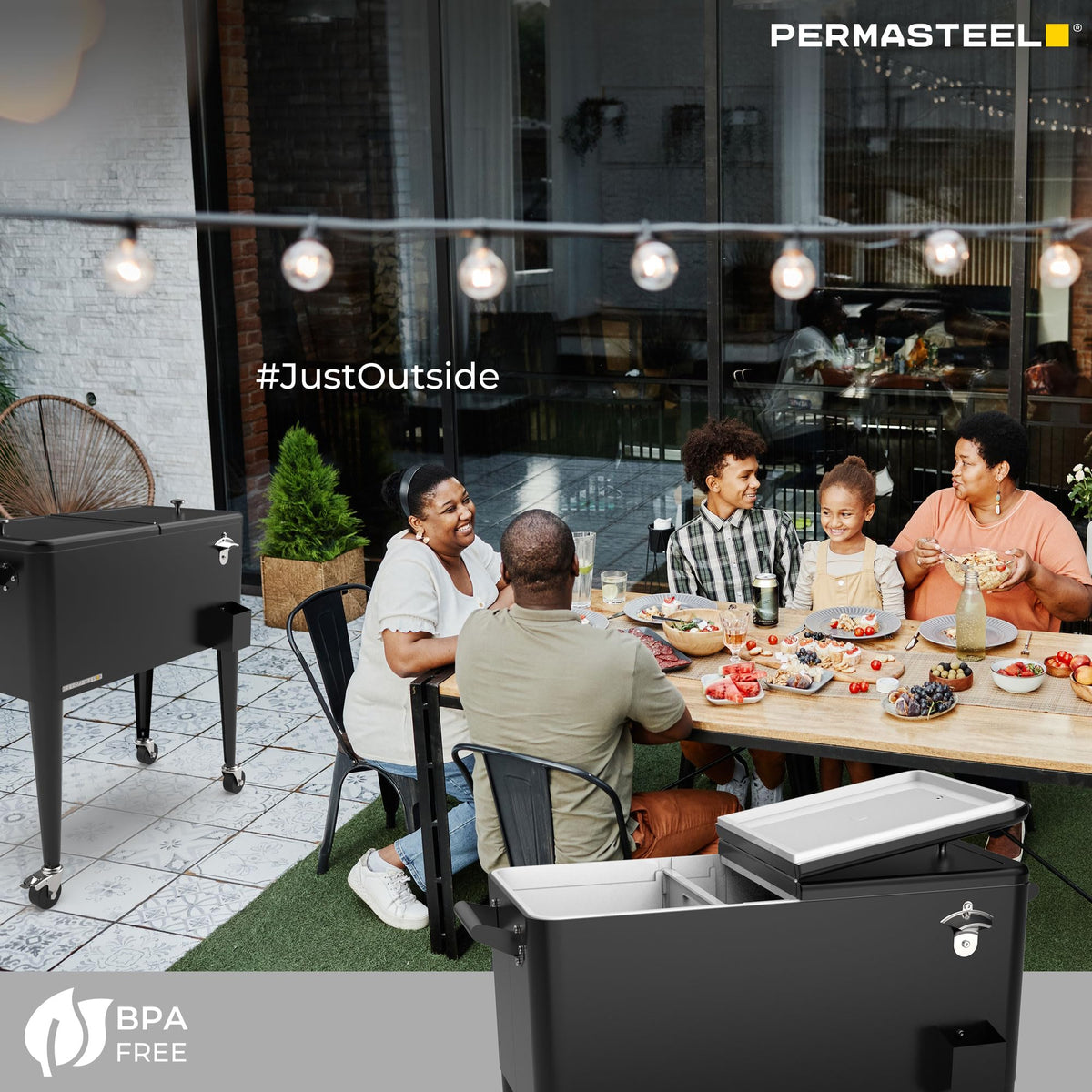 Permasteel Party Cooler constructed from powder-coated steel with retro styling.
