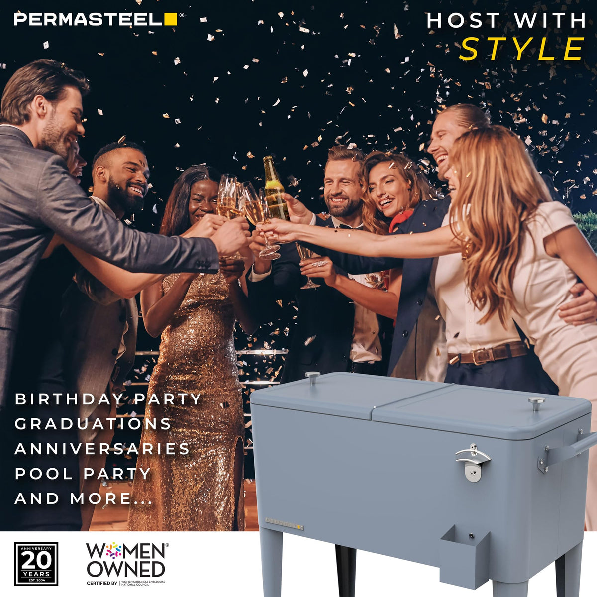 Permasteel removable flip-top lid provides quick access to drinks
