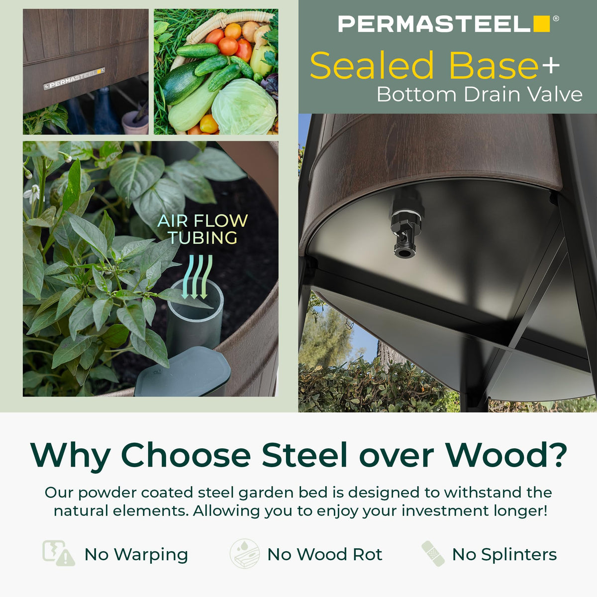 Permasteel water level indicator signals when drainage is needed for optimal moisture.
