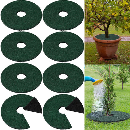 Peryiter 12-inch double-sided ring surrounds a young tree, blending green and black while blocking weeds.