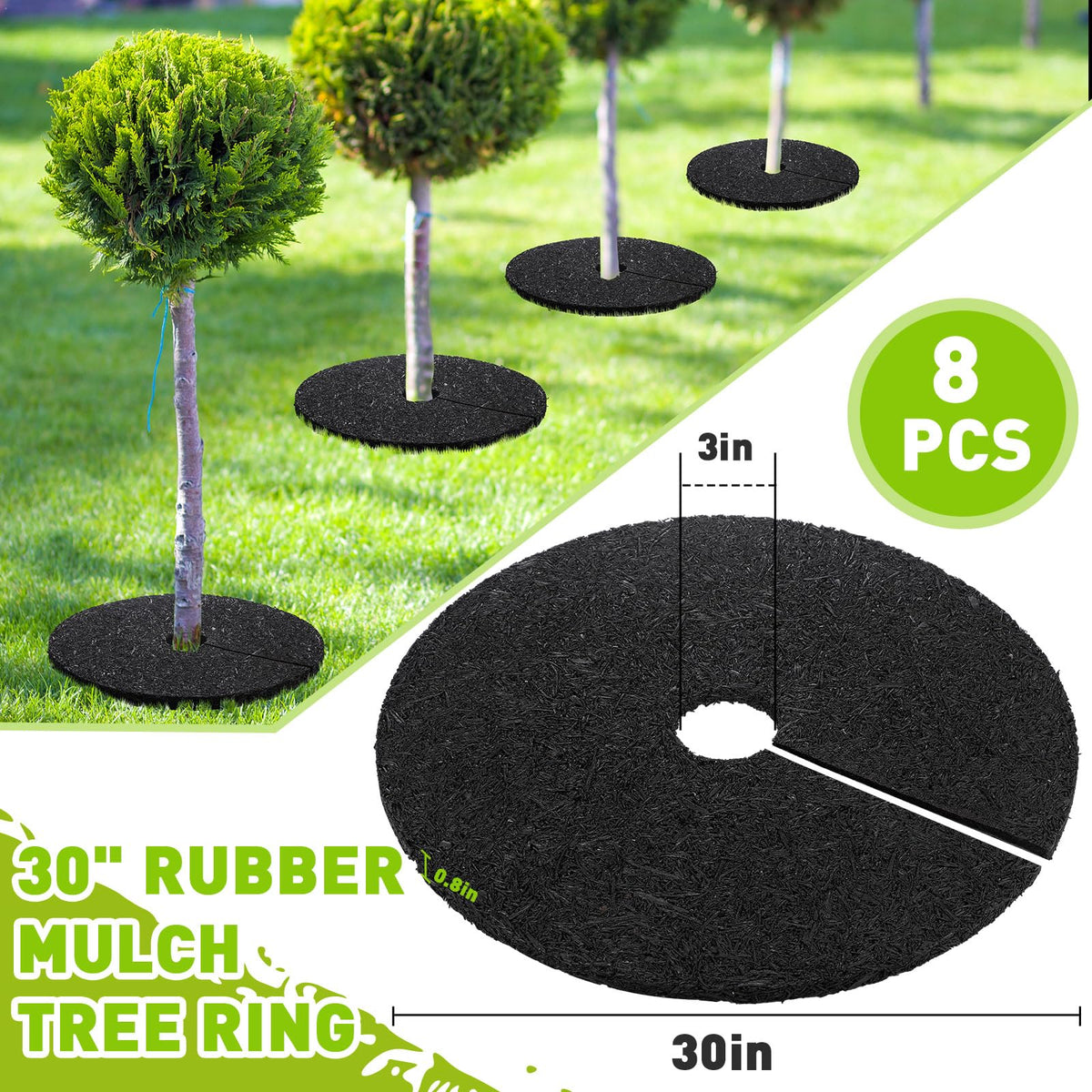 Peryiter heavy-duty rubber ring shown with expandable center for various trunk sizes.