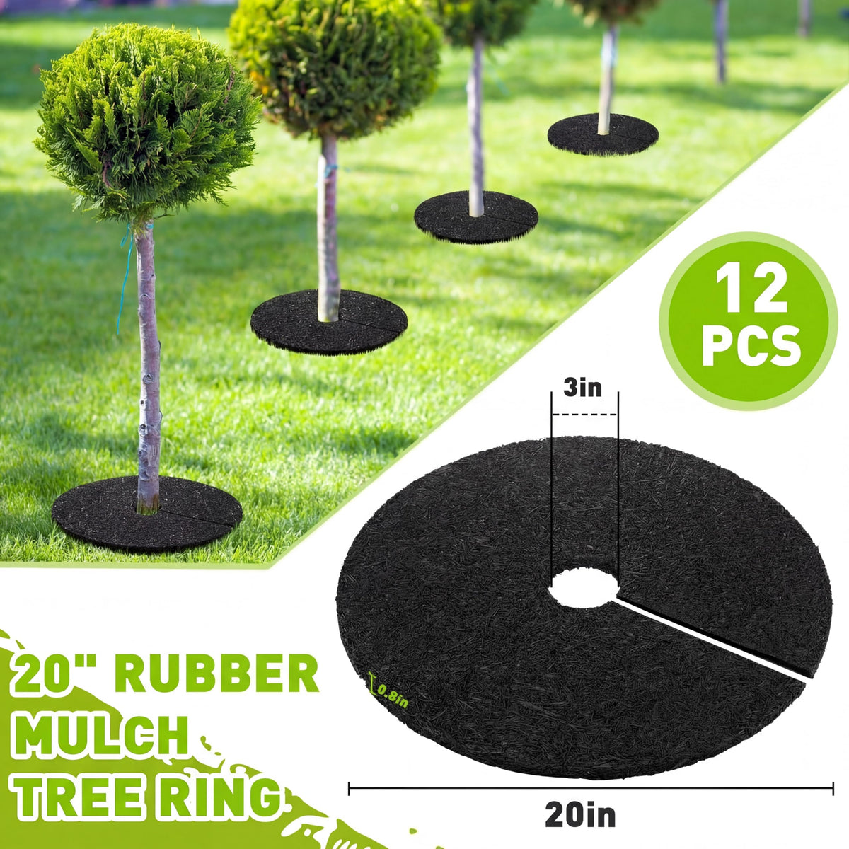 Peryiter rubber tree ring with textured side for weed suppression and water flow