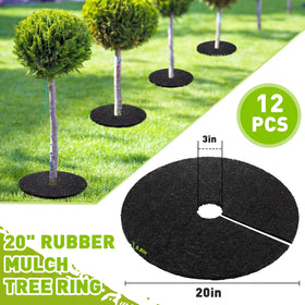 Peryiter rubber tree ring with textured side for weed suppression and water flow