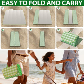Pesilo picnic blanket on the beach for versatile sunny-day setups.