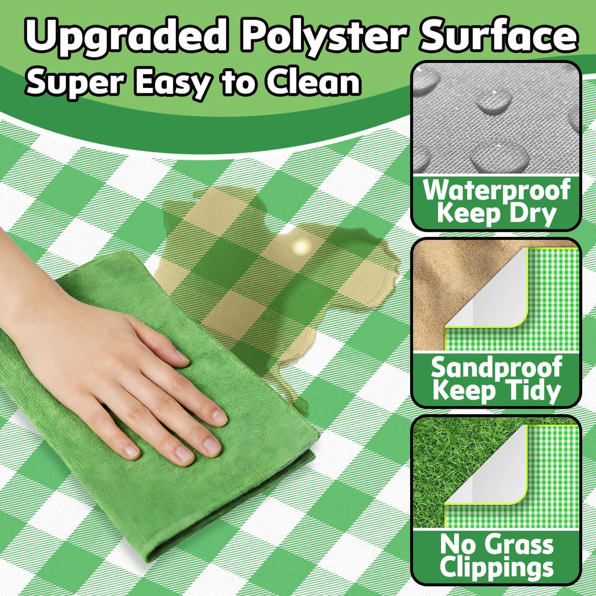 Pesilo picnic blanket waterproof bottom blocks moisture on damp ground.