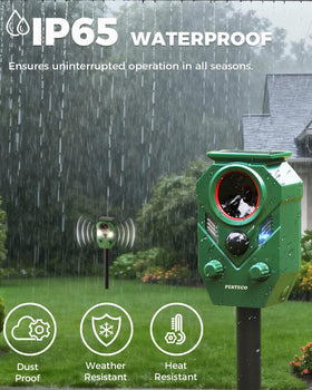 PESTECO IP65 waterproof animal deterrent withstands rain and snow year round.