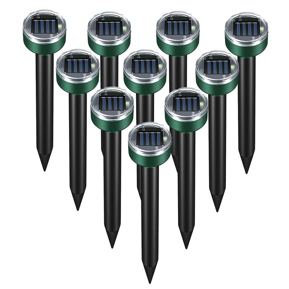 PestMentor Mole Repellent with solar panel powering outdoor pest deterrence.