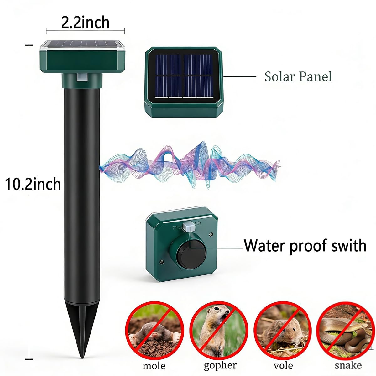 PestMentor Solar Mole Repellent installation-steps illustrate quick setup