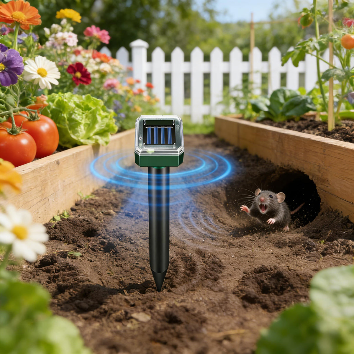 PestMentor Solar Mole Repellent sonic-pulse closeup highlights active signals