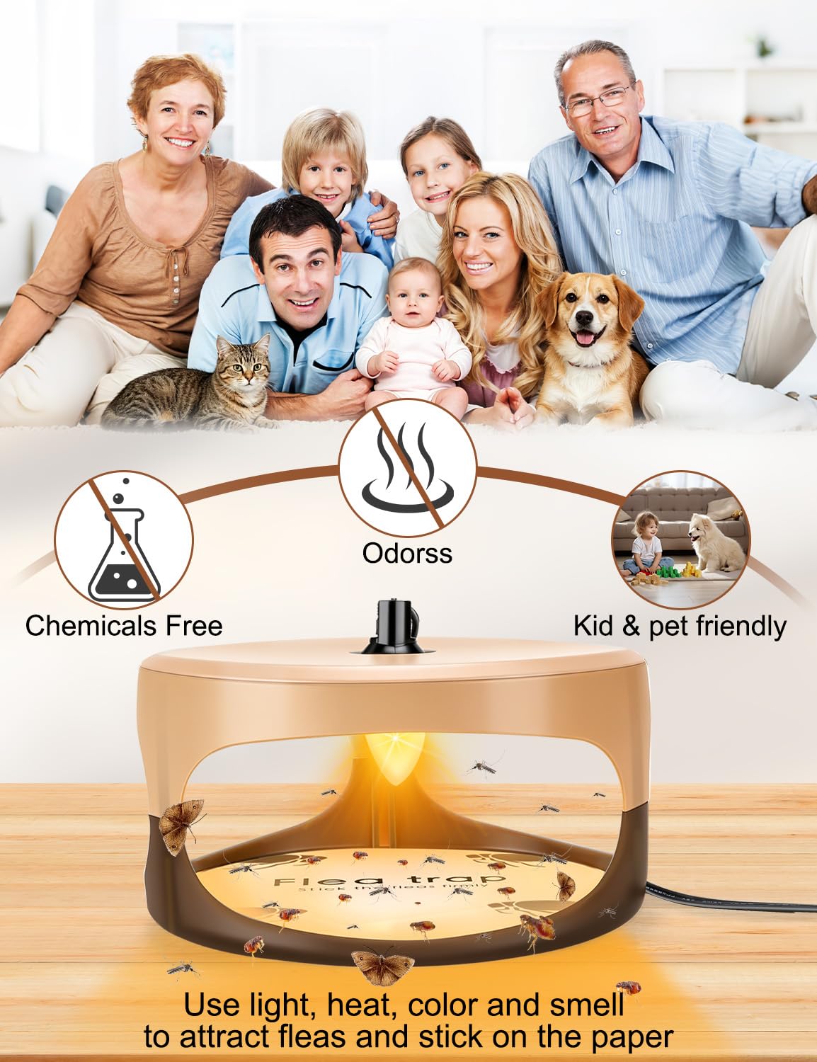 Pestvanish beige flea trap blends with home decor while trapping pests.