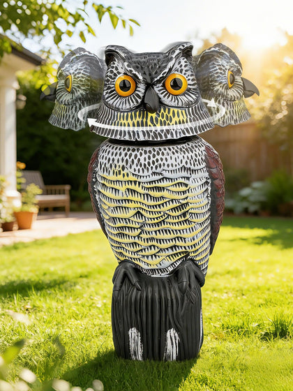 Pestvanish garden owl statue with rotating head adds lifelike movement to the yard outdoors