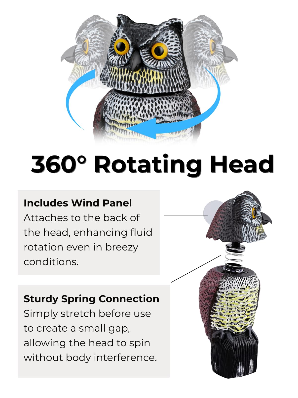 Pestvanish outdoor owl statue with weatherproof coating stays bright in sun and rain