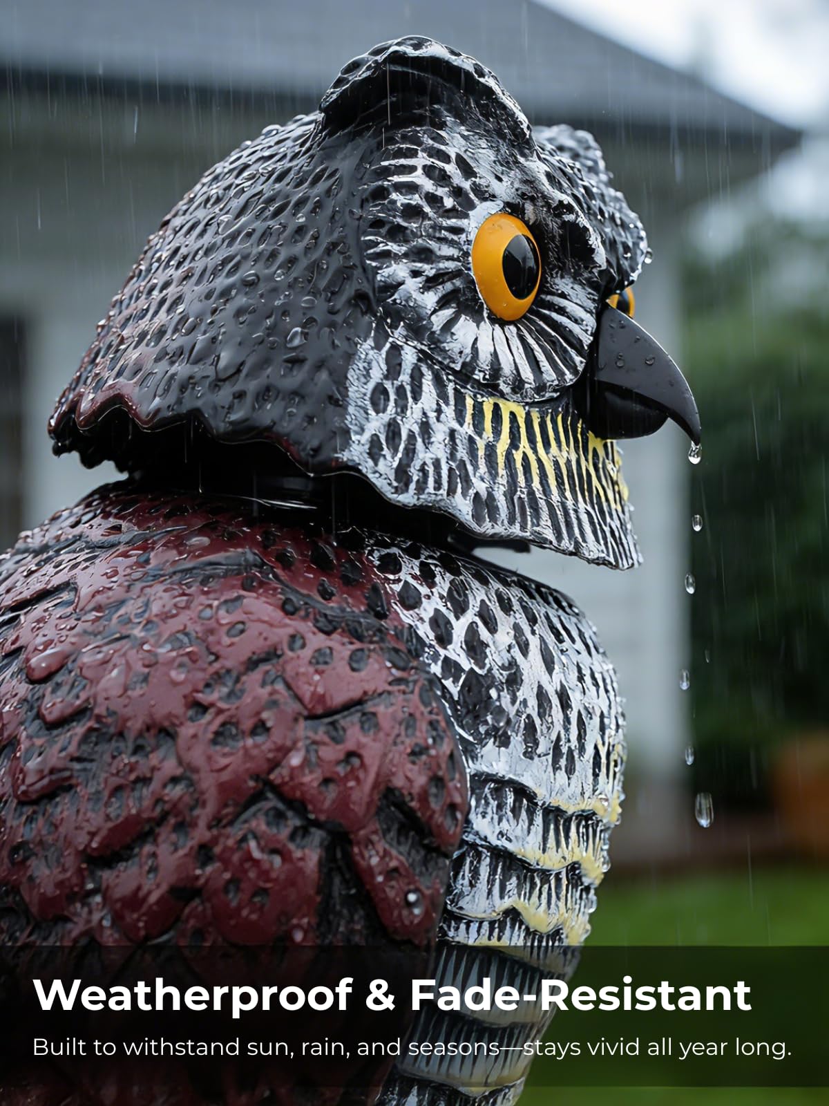 Pestvanish owl statue stands 15 inches tall for gardens, patios, or shelves