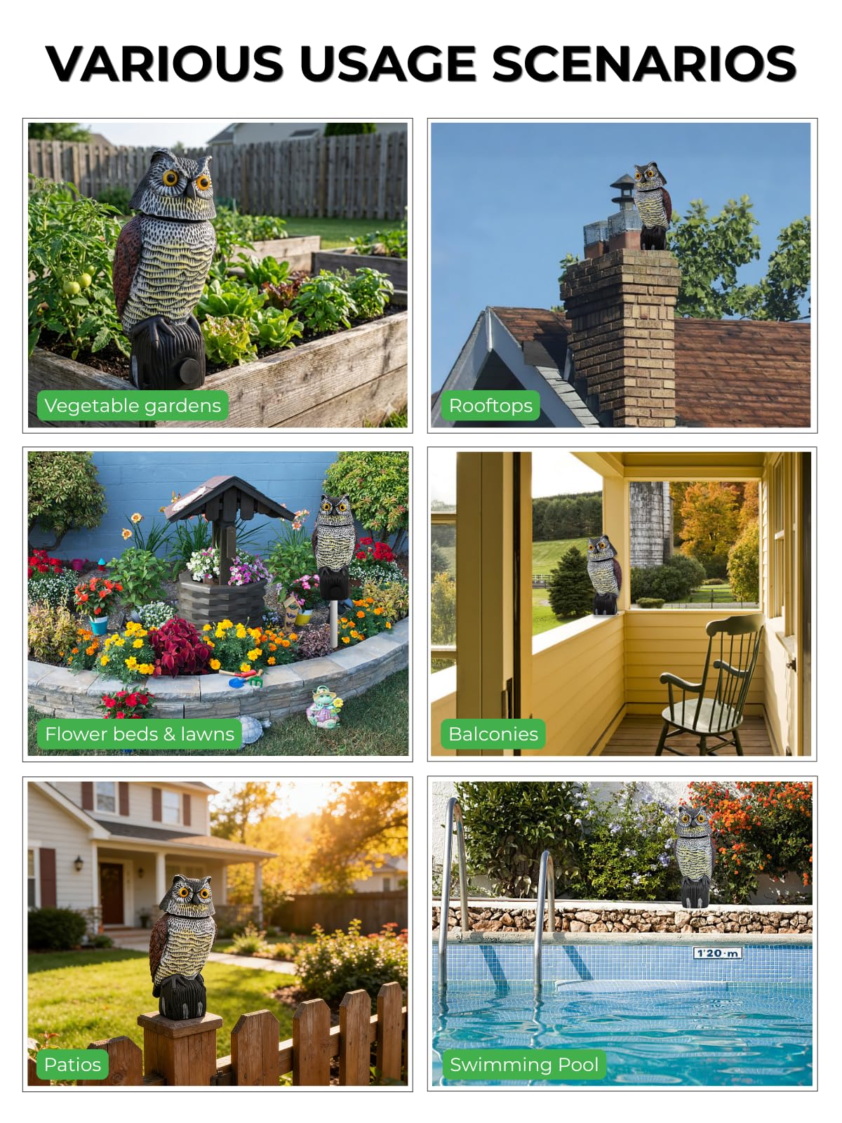 Pestvanish versatile garden decor owl suitable for steps, fences, and balconies
