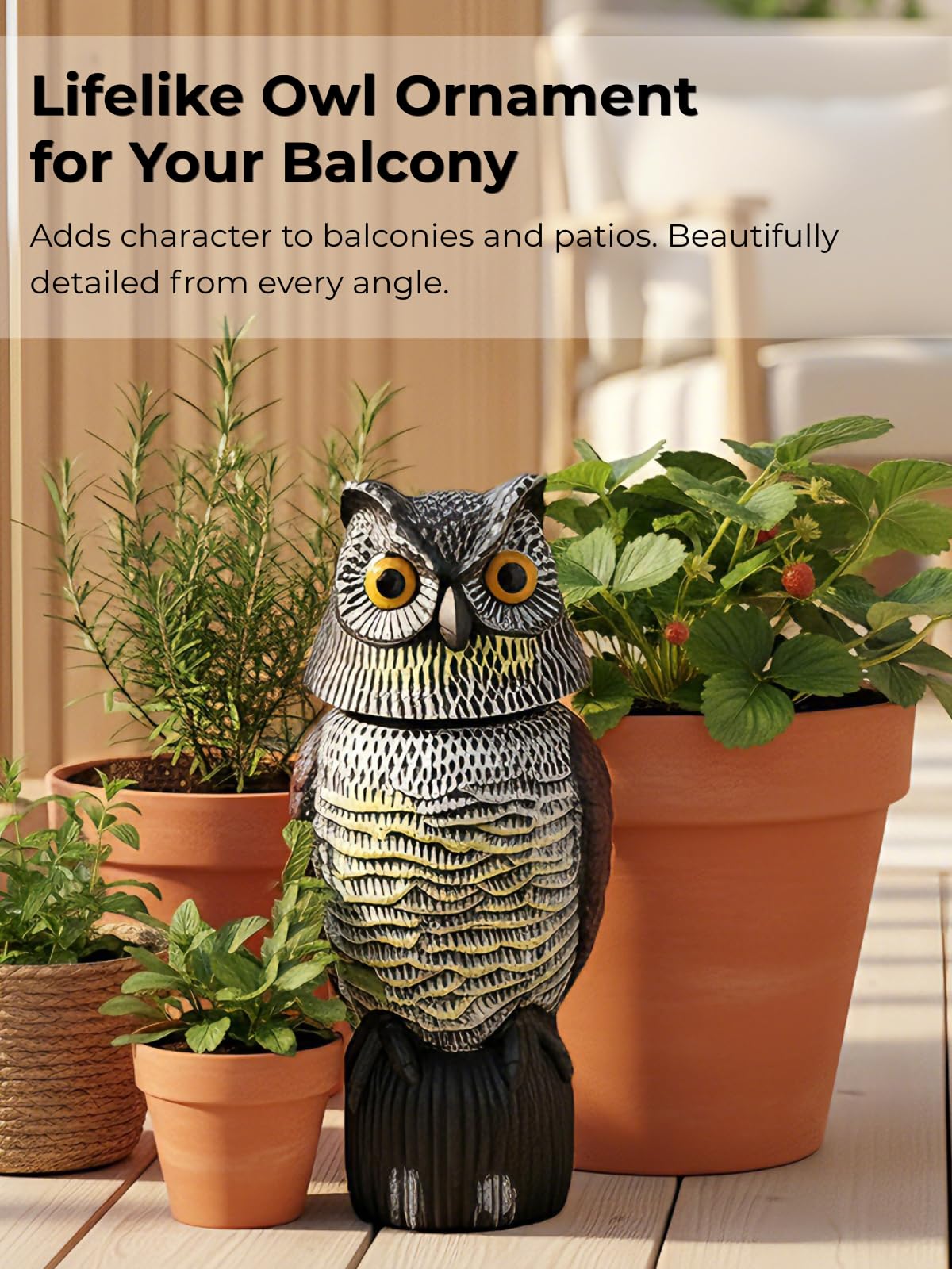 Pestvanish waterproof outdoor owl sculpture designed for year-round display