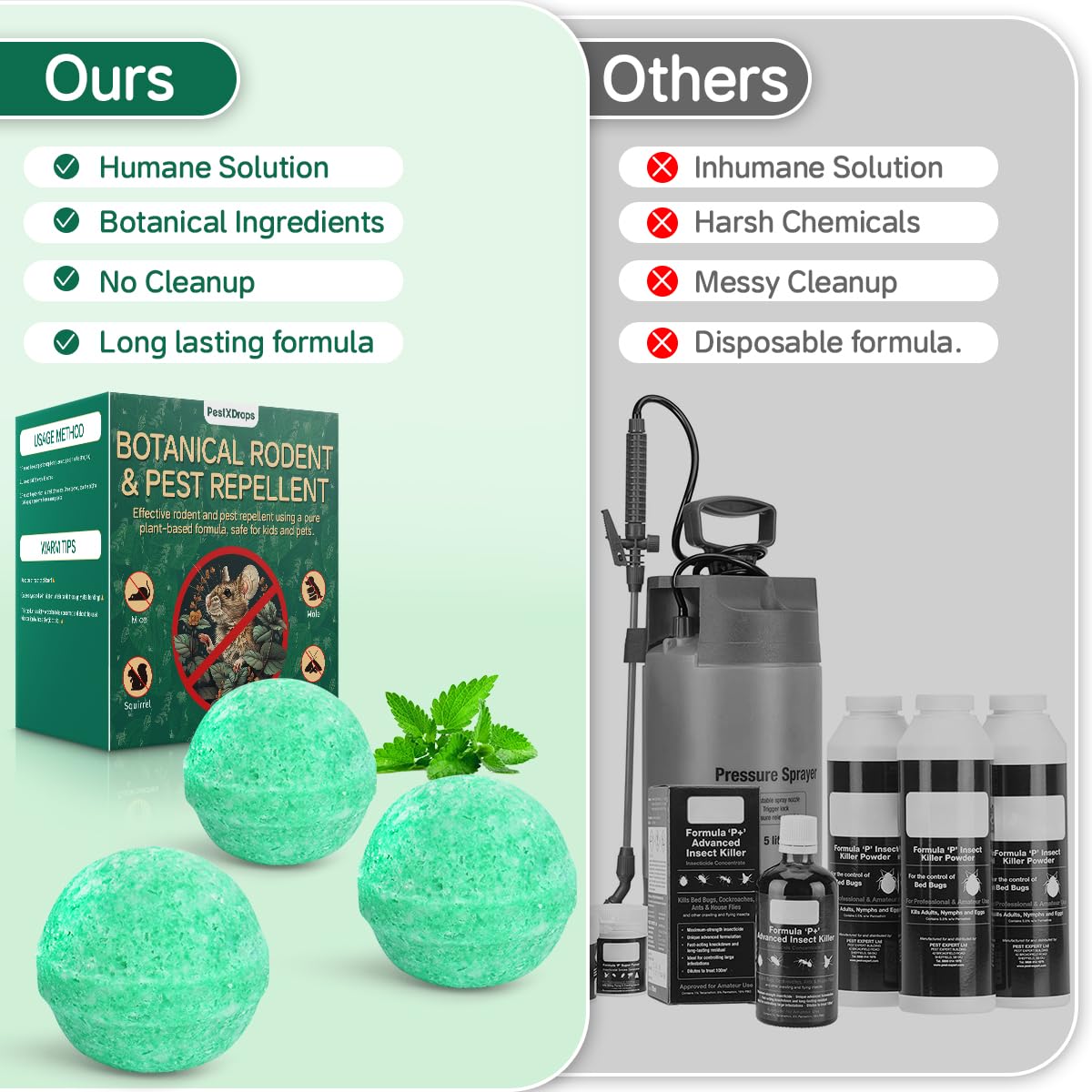 PestXDrops label notes 120 square feet coverage per ball.