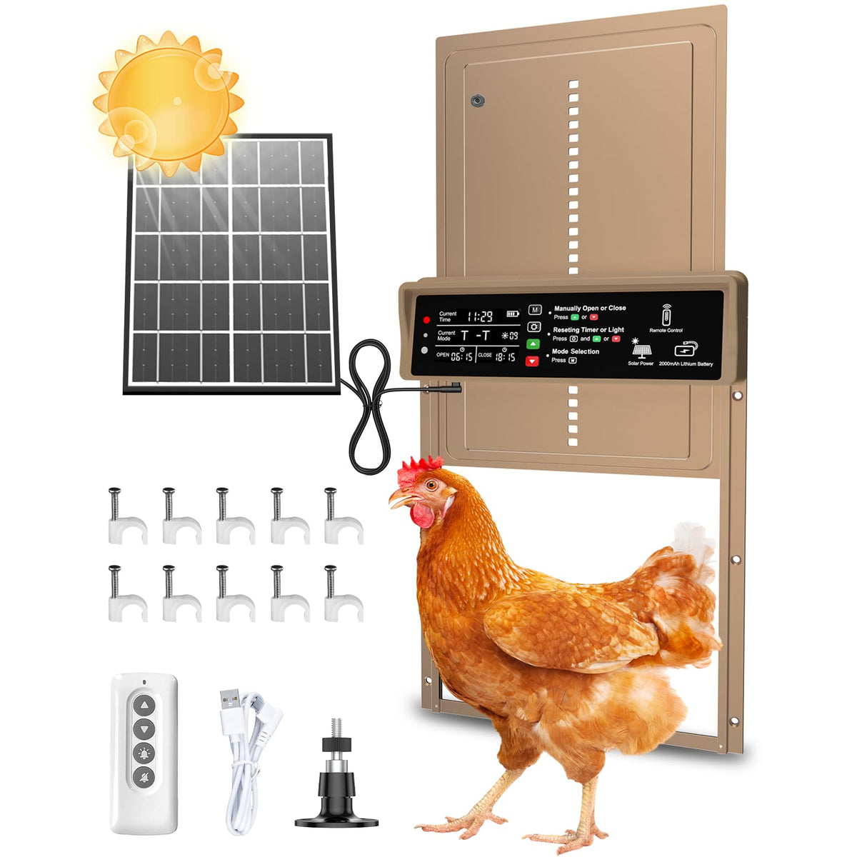 Pet Deluxe automatic coop door with solar panel for reliable charging and operation