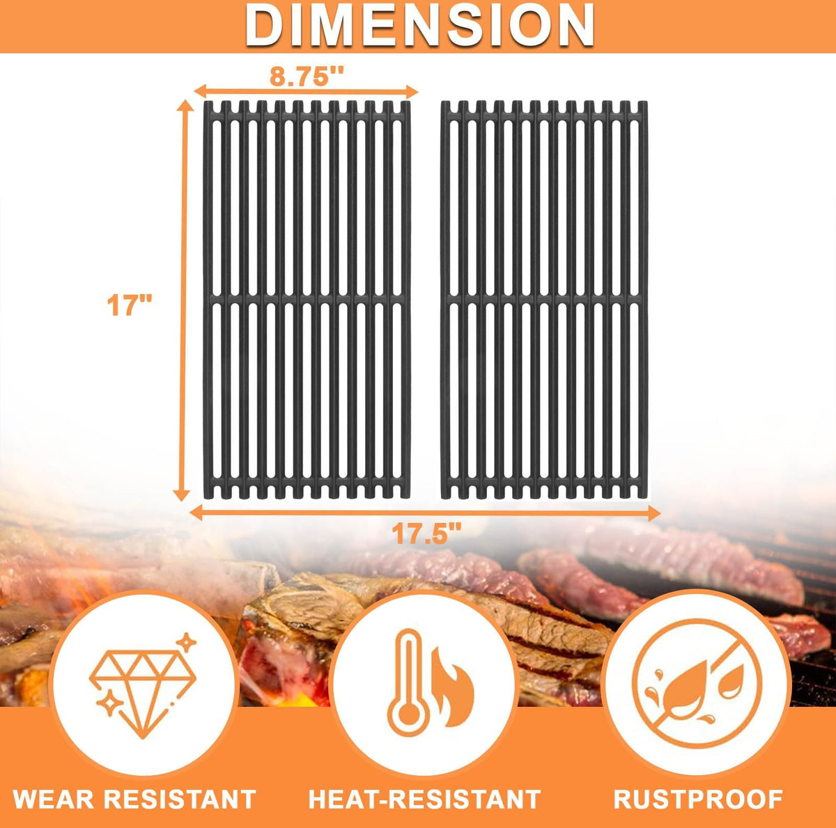 PETKAO 2-pack matte cast iron grates installed on Charbroil